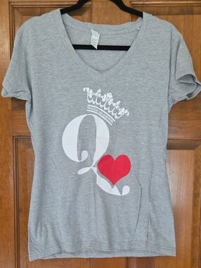 Hanes Gray V-Neck Tee with Black Collar Detail
